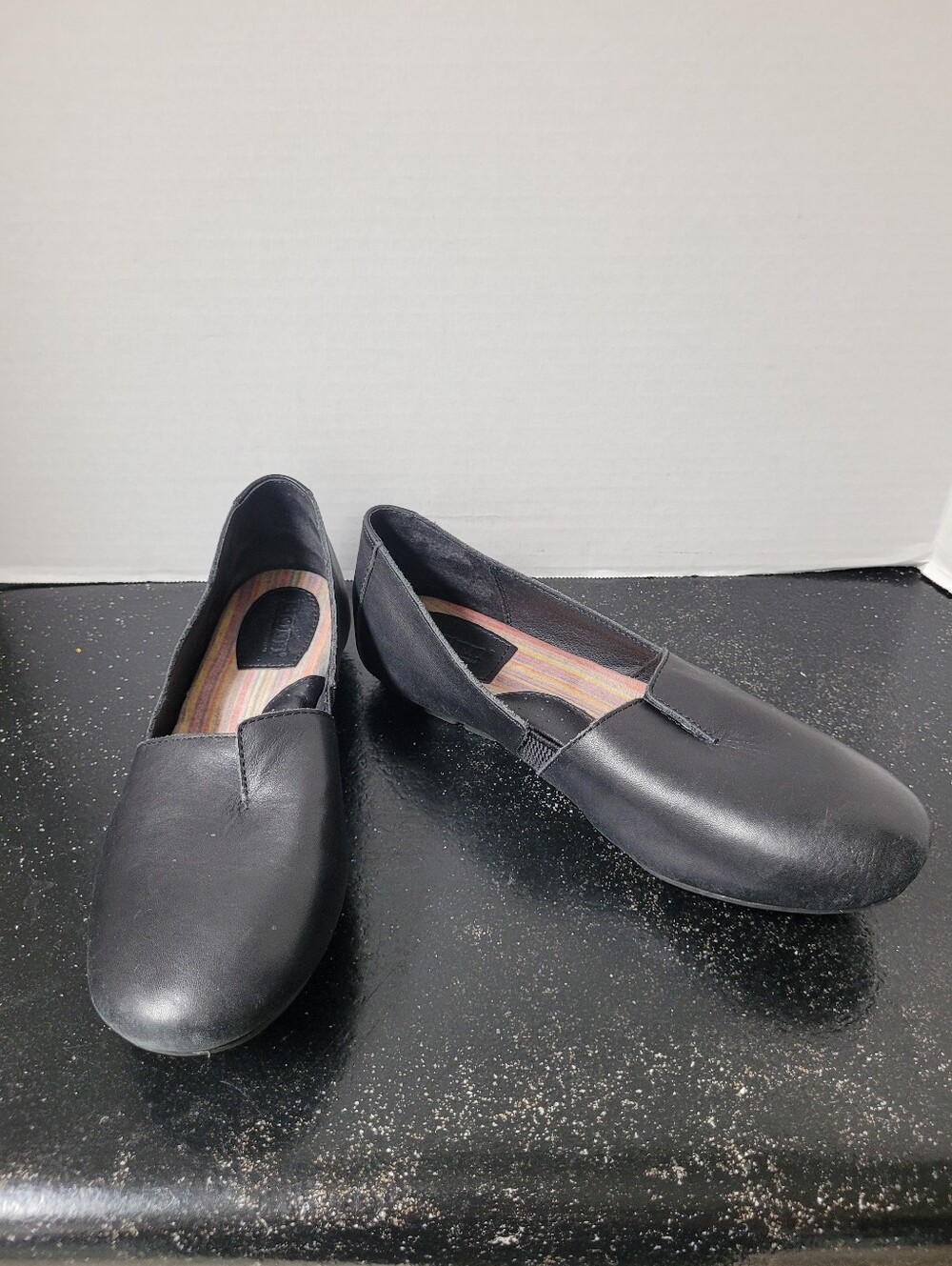 Born Sebra Black Leather Slip-On Flats